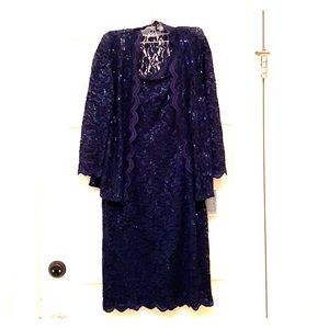 Lined lace dress with jacket. New. Navy blue
